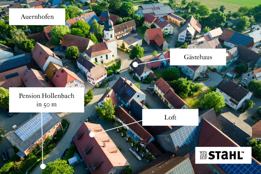 Luftbild mit Lageplan vom Winzerhof Stahl Auernofen - Hof, Loft, Gästehaus und Hollerbachs